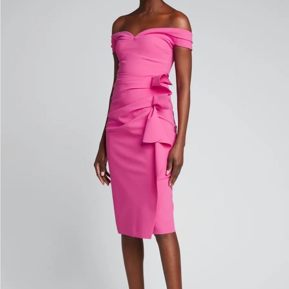 Chiara Boni Vibrant Pink Off-Shoulder Midi Dress